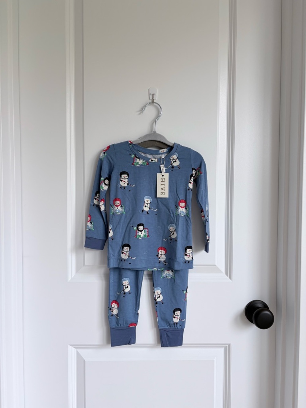 Angel Dear Bamboo Snow Folks Ice Hockey Long Sleeve Pajama Set NWT